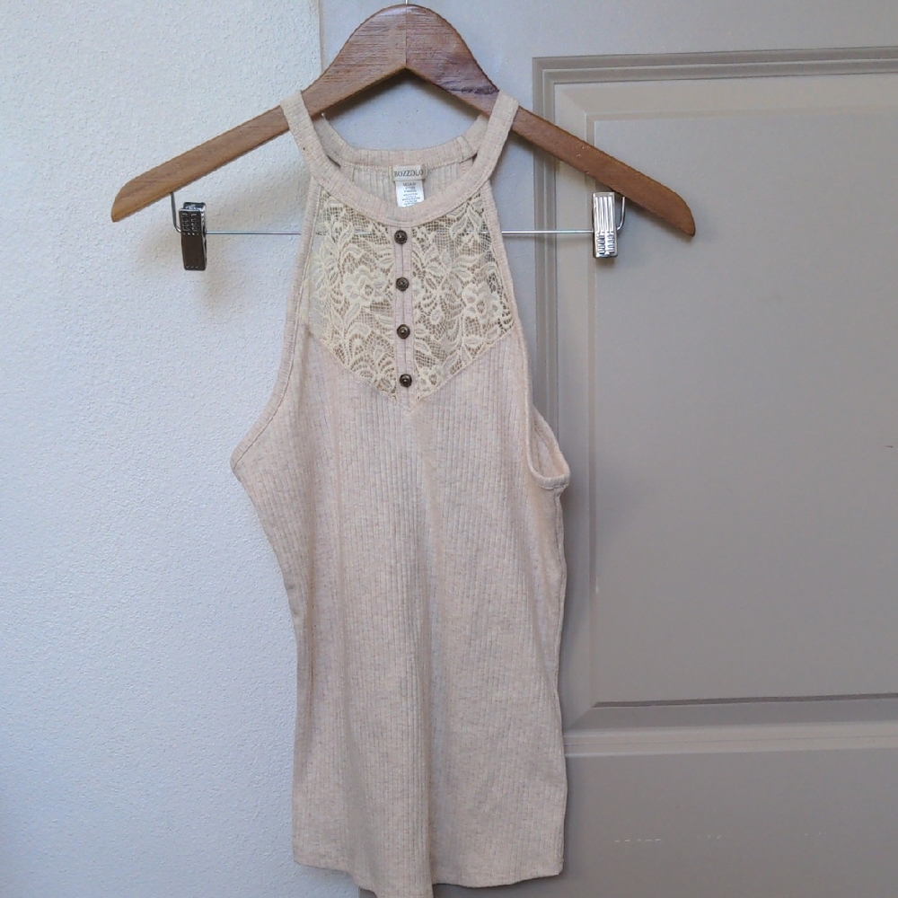 Bozzolo Cream Tank Top with Cut Out and Buttoned Style